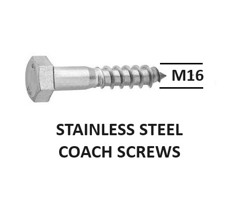 Diameter 16mm Coach Screws Stainless Steel